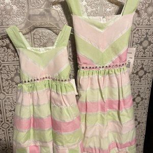 Rare Editions Girls Pink Green Pastel Sister Matching A Line Dresses Size 2T & 6